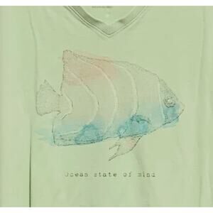 LIFE IS GOOD T-Shirt L Green Short Sleeve Ocean State of Mind Fish Graphic Flaw